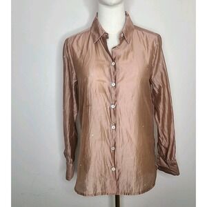 BAILEY 44‎ Tan Rhinestone Embellished Semi-Sheer Button Down Shirt Womens Small